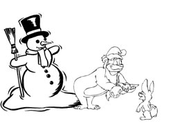 coloriage de bonhomme de neige et animaux