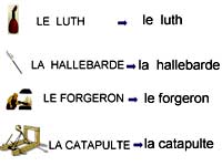 mots sur le Moyen-Âge en capitales d'imprimerie et écriture script