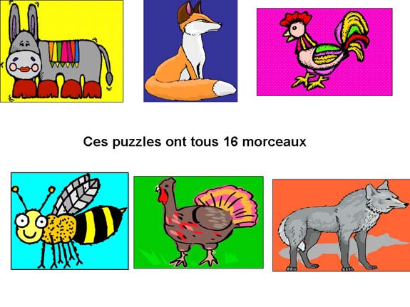 images montrant différents puzzles d'animaux de 16 morceaux