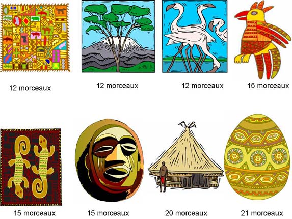images montrant différents puzzles sur l'Afrique de 12 à 21 morceaux à imprimer