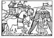personnage du Moyen-Âge avec un château