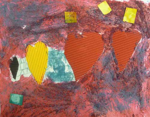 tableau en collage avec du sable et du carton ondulé inspiré des oeuvres de Braque