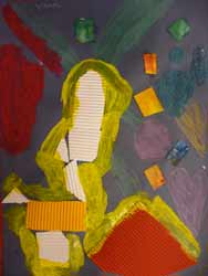 tableau en collage avec du sable et du carton ondulé inspiré des oeuvres de Braque