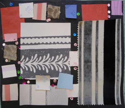 tissus et papiers collés et peinture acrylique inspîrés de Mondrian