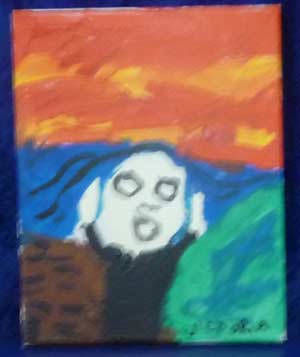 toile à la manière du cri de Munch avec un personnage terrorisé