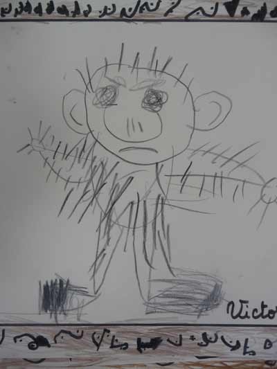 troll au crayon à papier inspiré des trolls de Kittelsen fait par un enfant de petite section de maternelle