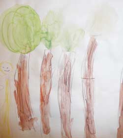arbres à l'aquarelle faits par un enfant de maternelle