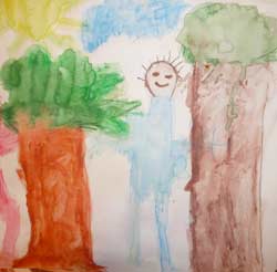 arbres à l'aquarelle faits par un enfant de maternelle