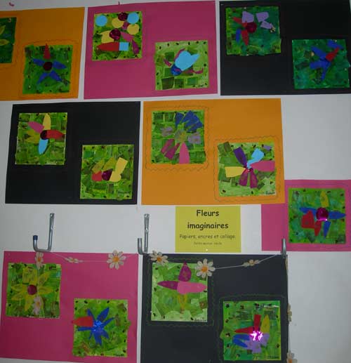 fleurs en papier en collage par des enfants de petite section