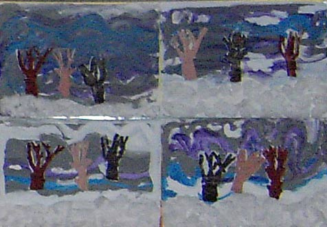arbres sous la neige avec de la peinture avec coton