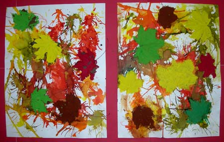 feuilles d'arbre peintes et encre soufflée