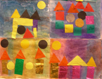 tableau avec des formes géométriques à la manière de Paul Klee
