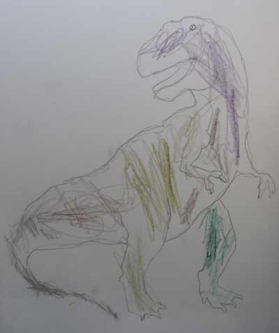 tyrannosaure aux crayons de couleur