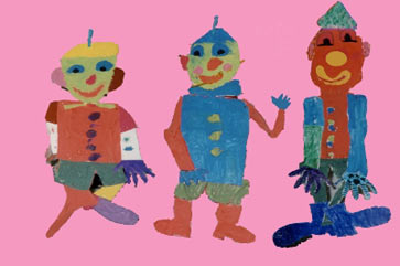 clowns articulés en carton peint