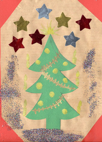 carte de Noël avec un sapin sur un fond de papier kraft