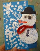 carte de Noël avec un bonhomme de neige en volume
