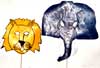 mascotte de lion et d'éléphant
