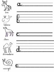 fiches abécédaire d'écriture cursive sur le thème des animaux