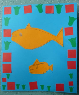 carte avec maman et bébé poisson