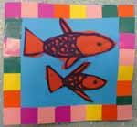 carte avec un tour en mosaiques et des poissons