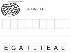 fiche pour remettre les lettres majuscules dans l'ordre pour former le mot galette