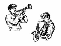 coloriage de trompétiste et saxophoniste
