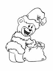 coloriage d'ourson déguisé en Père-Noël