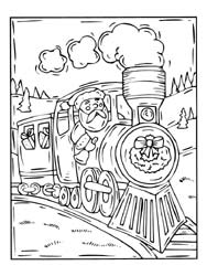 coloriage de Père-Noël dans un train