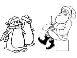 coloriage de Père-Noël et pingouins