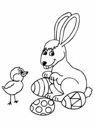 coloriage d'oeufs de Pâques avec un lapin