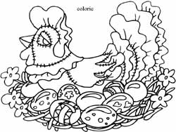 coloriage d'oeufs de Pâques avec une poule