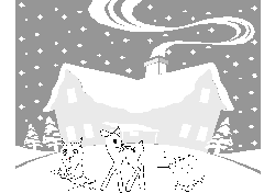 coloriage de maison dans la neige avec des animaux