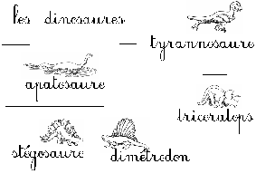 fiches d'écriture cursive sur le thème des dinosaure