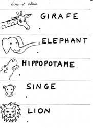 fiche d'écriture majuscule de noms d'animaux d'Afrique