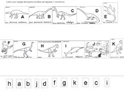 fiche sur les dinosaures pour coller sous chaque lettre une image dont le nom commence par la lettre