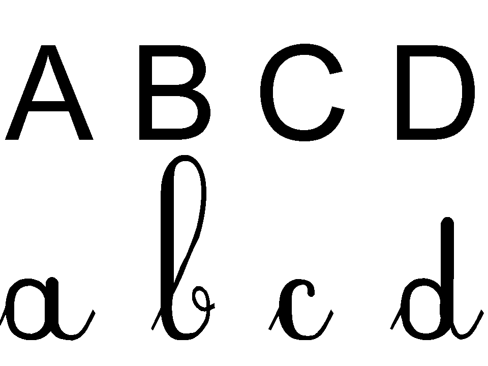 fiches avec les lettres de l'alphabet en majuscules et cursives