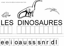 fiche pour remettre les lettres majuscules dans l'ordre pour former les mots els dinosaures