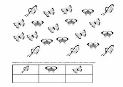 fiche de dénombrement pour compter des papillons et indiquer leur quantité dans un tableau