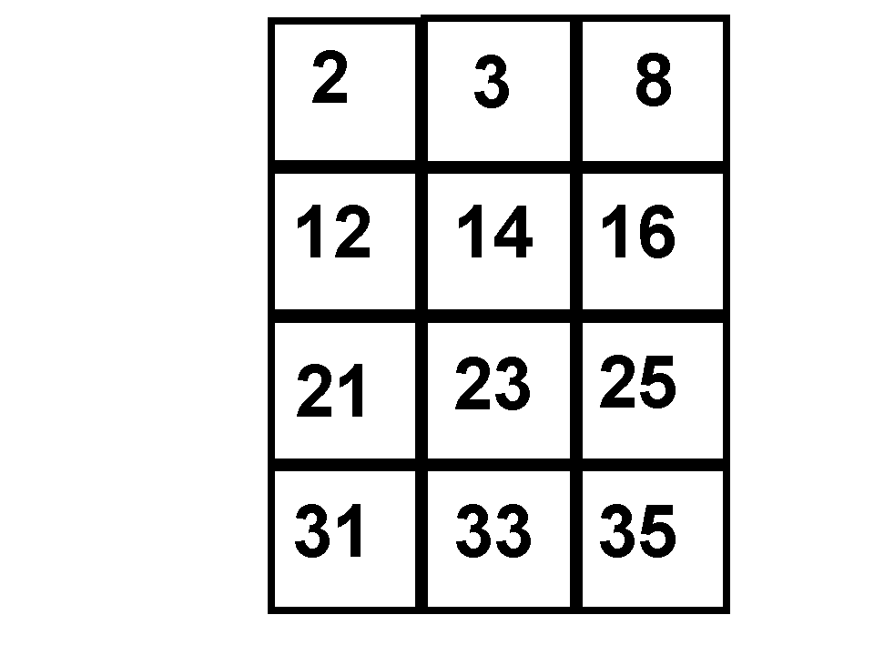 grille de 12 chiffres ordonnés jusqu'à 39 pour jouer au loto des nombres