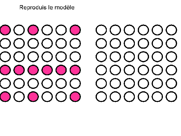 fiche pour colorier des ronds à la même place que sur le modèle dans un tableau de 36 cases